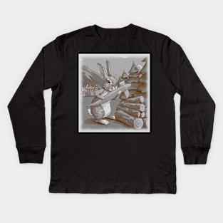 rabbit with carrot axe cutting logs Kids Long Sleeve T-Shirt